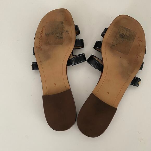 Sam Edelman Berit Slip On Slide Sandal Flat Black Leather Open Toe Slip On 9 - Picture 6 of 6